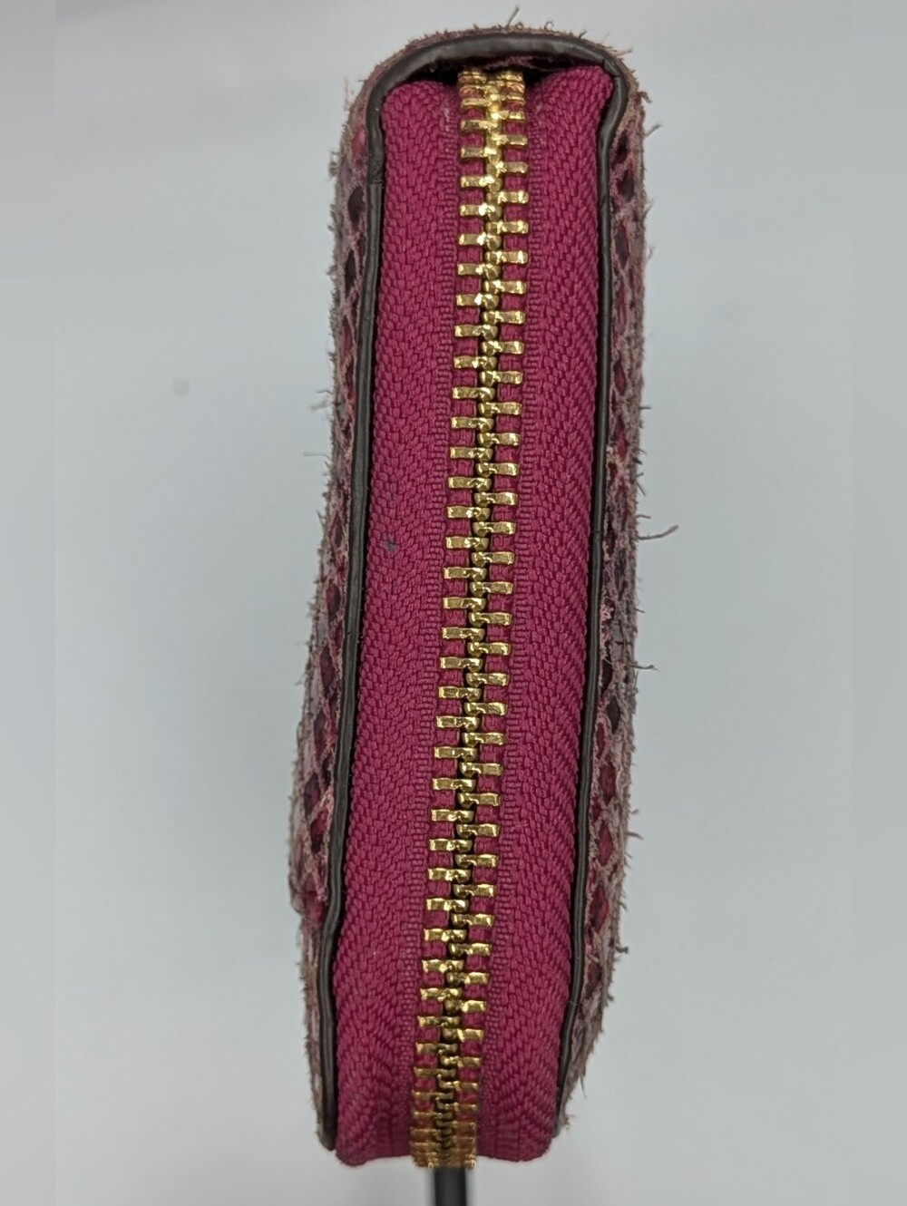Coach Wallet Python Snakeskin Leather Raspberry Pink Black Zip Around Accordion - Picture 6 of 16